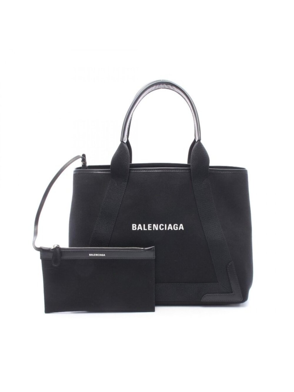 Balenciaga Tote Navy Cabas New M Black Canvas Leather - Picture 1 of 8
